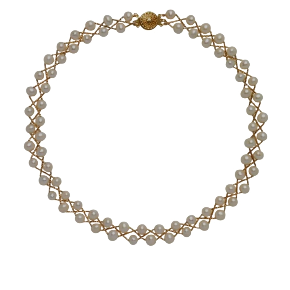 The Met - NWBox- Elegant Cultivated And 9K Gold Braided Necklace